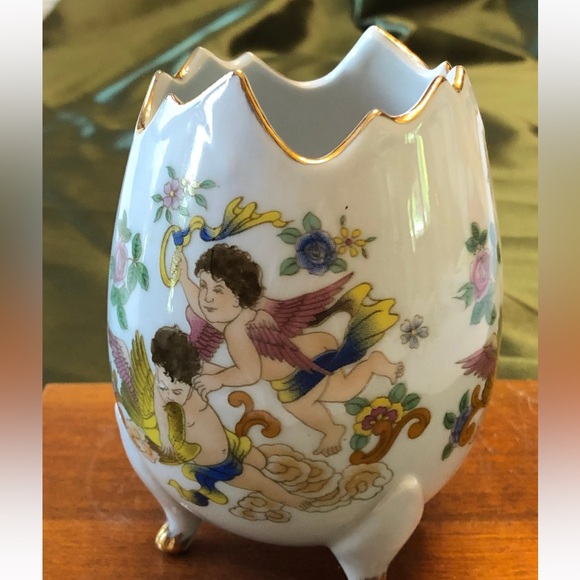 Vintage Porcelain Cracked Egg with Cherubs Angels Gilded - Picture 2 of 6